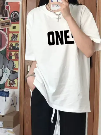 新款短袖t恤女2023年夏季韩版简约宽松百搭上衣服圆领小众体恤ins图片