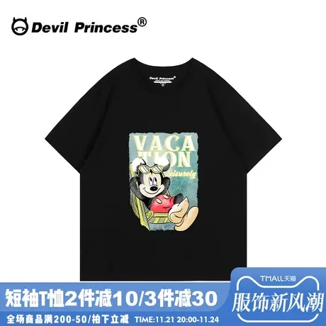 街头风潮牌卡通黑色短袖t恤女欧货宽松大版超火学院风半袖上衣夏商品大图