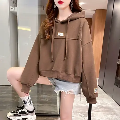 卫衣女秋冬季韩版宽松设计感小众加绒加厚百搭学生小个子短款外套商品大图