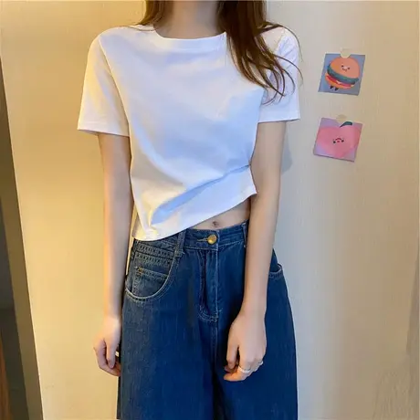夏季女装白色短袖t恤女夏2024年新款chic港味小个子网红短款上衣图片