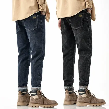 秋天宽松直筒休闲牛仔裤男士秋季美式高街复古风男裤子春秋款秋装图片