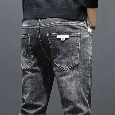 春季微锥形牛仔裤男士修身小脚休闲长裤子男裤春秋款高弹力秋冬款商品大图