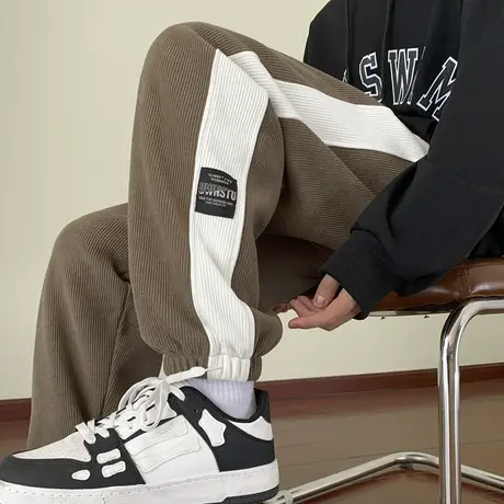 灯芯绒运动长裤子少女夏秋2023新款初中高中学生休闲束脚薄款卫裤商品大图