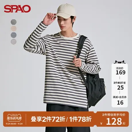 SPAO男士T恤春季韩国同款时尚条纹宽松圆领长袖T恤SPLSC38U01商品大图