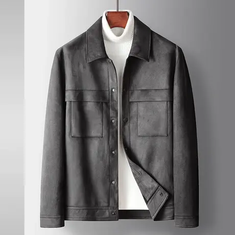 2022秋季新款高端飞行夹克外套男士百搭修身时尚翻领鹿皮绒上衣男商品大图
