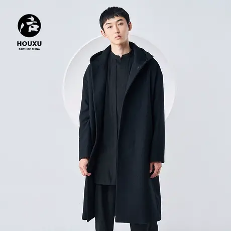 后序毛呢大衣男中长款过膝加厚冬季非羊绒连帽羊毛外套中国风男装图片