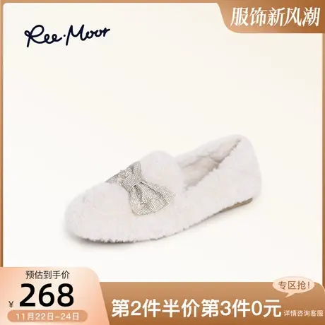 REEMOOR睿慕甜美保暖加绒毛毛鞋女2023秋冬新款平底单鞋乐福鞋商品大图