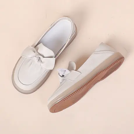 蝴蝶结小皮鞋女两穿2023新款乐福鞋休闲百搭软底护士透气时尚单鞋图片