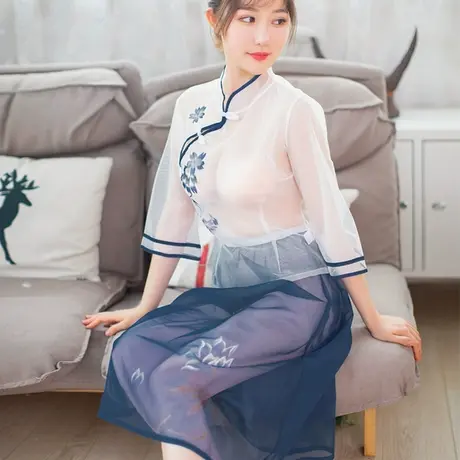 情调衣人复古民国风睡裙透视性感睡衣套装透明制服旗袍性感睡衣女商品大图