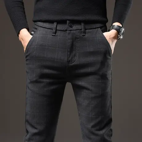 秋冬款英伦雅痞格子小西裤男士休闲长裤修身小脚秋季男裤子春秋款商品大图