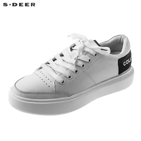 sdeer圣迪奥秋新款撞色字母布贴厚底皮革休闲鞋女S18383972🍶图片