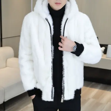 加厚保暖金貂绒大衣男士冬季休闲高档皮毛一体外套仿貂绒皮草夹克商品大图