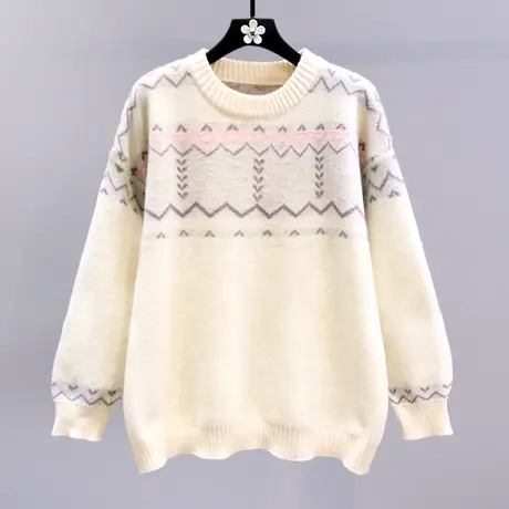 小香风复古提花套头毛衣女冬季2023新款宽松慵懒风加厚针织打底衫商品大图