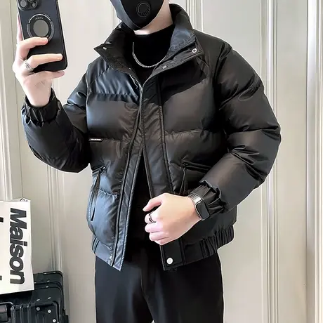 工装棉衣男冬季2023纯色高级感休闲加厚冬装棉袄外套轻熟短款棉服商品大图