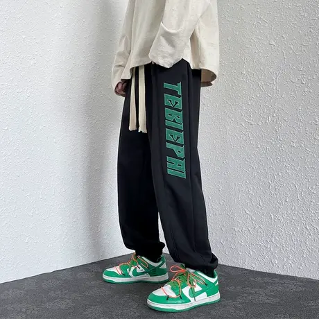 秋冬季运动裤男潮牌字母刺绣美式卫裤复古工装宽松休闲裤子vibe风图片