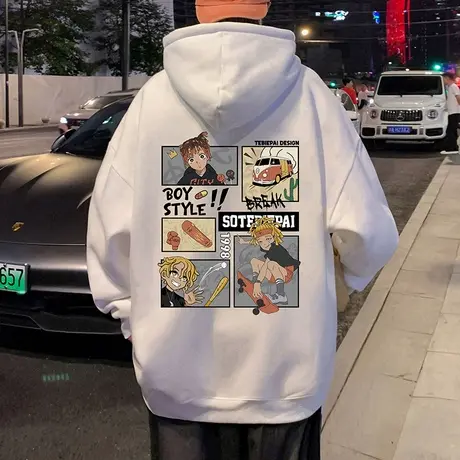 高级感纯棉卫衣男秋冬季2023新款美式帽衫男潮牌连帽港风宽松外套商品大图