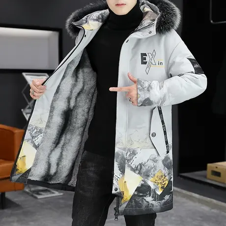 派克服男士外套2023冬季加绒加厚棉衣中长款冬装棉袄韩版潮流棉服商品大图