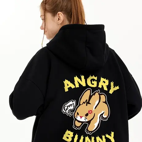 Nuthink欧美潮流vibe兔年卫衣冬季男连帽中性风加肥加大潮牌外套商品大图