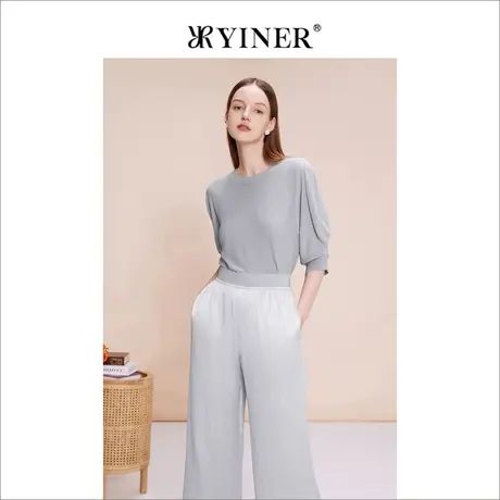YINER音儿女装2023夏季时尚百搭针织衫含桑蚕丝套头上衣商品大图