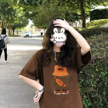 纯棉美式复古短袖t恤女ins潮夏季半袖小个子韩版宽松港味chic上衣图片