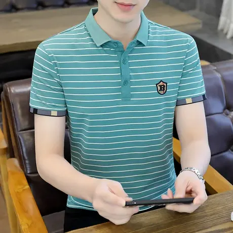 条纹男士短袖t恤夏季薄款2023新款男装高级感修身内搭针织打底衫商品大图