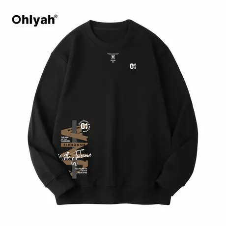 Ohlyah2023年早秋新款潮牌无帽圆领长袖重磅美式复古大码卫衣男商品大图