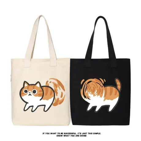 秀洛旋转橘猫大橘电动小马达帆布包购物袋单肩斜挎手提包手拎书包商品大图