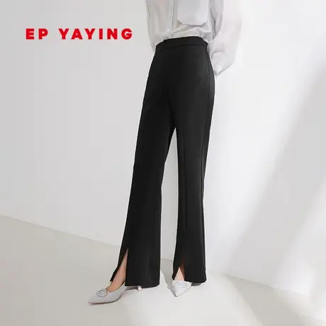 EP YAYING雅莹女装 高腰小黑裤开叉显瘦微喇裤 2024春装新品6411A图片
