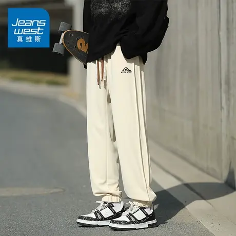 KZ真维斯秋冬季束脚松紧腰抽绳弹力卫裤休闲运动男士垂感坠感裤子商品大图