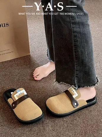 复古风时尚包头拖鞋女士2024春夏季新款平底休闲简约百搭勃肯鞋潮商品大图