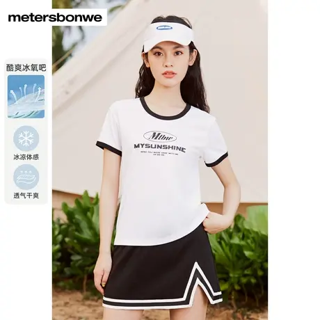 美特斯邦威撞色印花短袖t恤女士2023夏季新款冰氧吧正肩体恤上衣图片