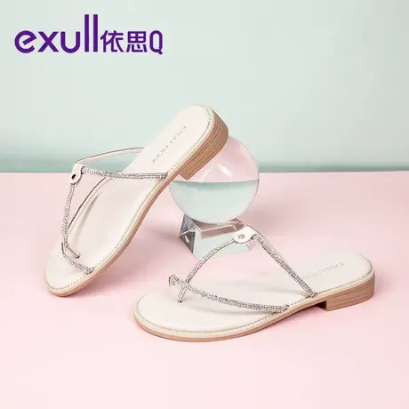 依思q凉鞋女秋季新款仙女风软底低跟平底鞋子一字扣带中跟粗跟鞋商品大图