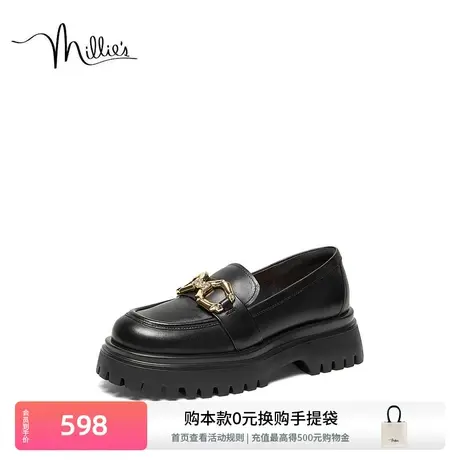 妙丽钻扣乐福鞋春季新款时尚丝绸牛皮厚底小皮鞋女单鞋SHT12CA3商品大图