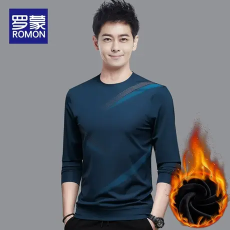 罗蒙加绒圆领卫衣男款秋冬季中年宽松上衣服爸爸加厚纯棉长袖t恤图片