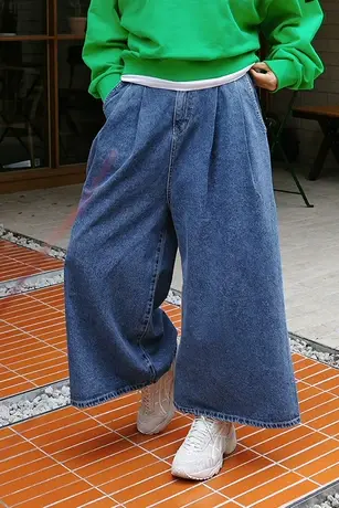 夏装新款半身牛仔阔腿裤长裤女韩版宽松大码时尚休闲显瘦宽腿裤子商品大图