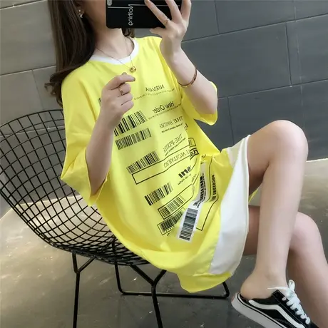 休闲女装2023春装新款短袖t恤女宽松慵懒风字母五分袖体恤上衣女图片