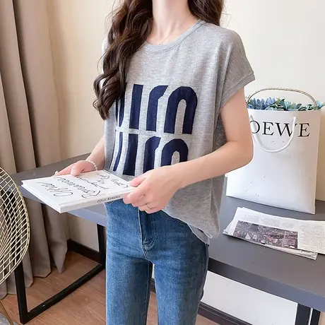 短袖t恤女2023新款夏季女装宽松半袖上衣设计感小众夏装体恤洋气图片