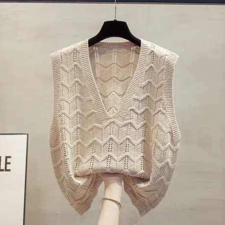 镂空v领针织马甲背心女2023秋装新款宽松外穿马夹叠穿毛衣坎肩潮图片
