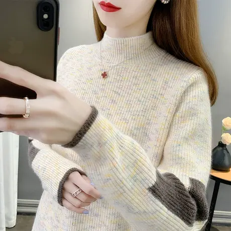 2023年新款半高领毛衣女宽松外穿秋冬长袖针织打底衫加厚保暖套头商品大图