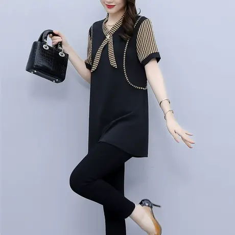 中长款大码女装2023夏季新款气质短袖t恤女宽松显瘦遮肚时髦小衫商品大图