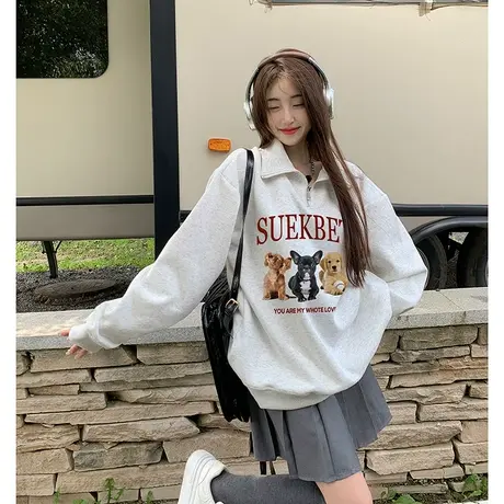 polo领卫衣女春秋半拉链外套春秋2023年新款爆款宽松长袖秋季上衣商品大图