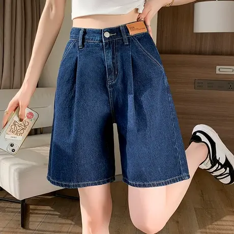 潮牌欧货高腰牛仔短裤女夏季2023新款阔腿四分裤a字夏薄款五分裤图片