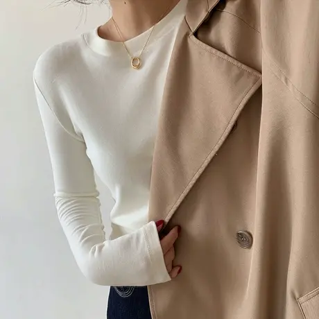 阳离子德绒打底衫女2023年新款秋冬洋气加绒内搭磨毛t恤女潮百搭商品大图