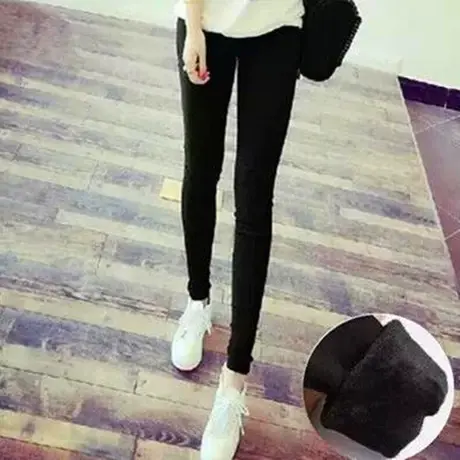加绒加厚打底裤女外穿2023秋冬季新款保暖黑色小脚铅笔魔术棉裤子图片