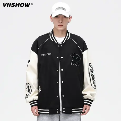VIISHOW潮牌宽松夹克男生字母毛巾绣春秋季外套男防风休闲棒球服商品大图