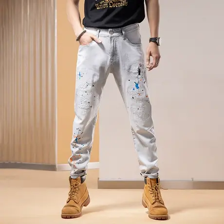 Modi Nick/摩帝尼克高档品牌百搭时尚牛仔裤时尚百搭破洞牛仔裤商品大图