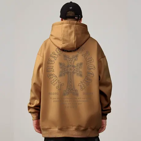 美式复古重磅卫衣大码春秋款连帽加绒胖子外套男生秋冬国潮牌宽松图片