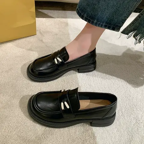 粗跟黑色小皮鞋女春夏2022年新款日系超火百搭时尚配裙子JK乐福鞋商品大图