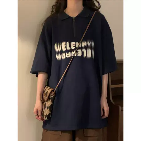 胖MM大码200斤日系复古短袖正肩T恤女装夏季慵懒风polo领遮肉上衣商品大图