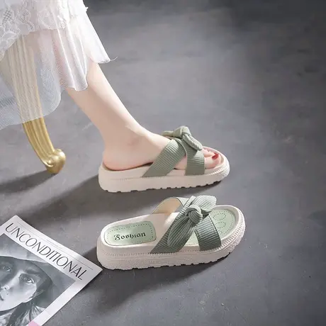 凉拖鞋女夏外穿2024新款时尚甜美蝴蝶结松糕厚底一字拖ins潮网红图片